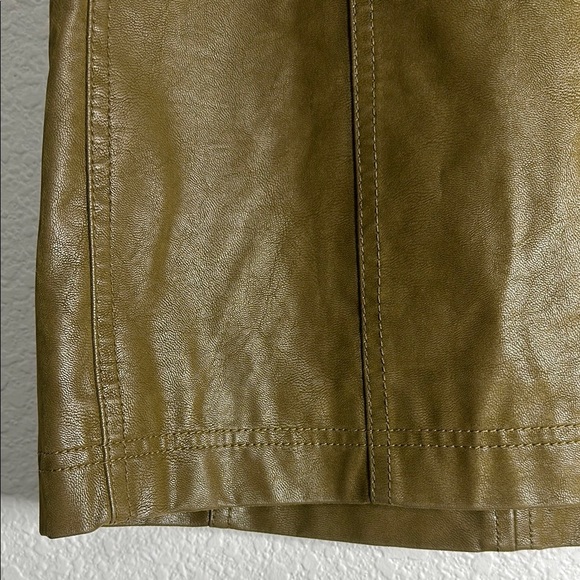Free People Olive Faux Leather Skirt 6 - Picture 2 of 4